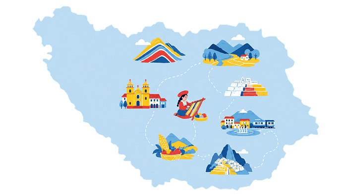Illustrated map of the Peru route with key stops